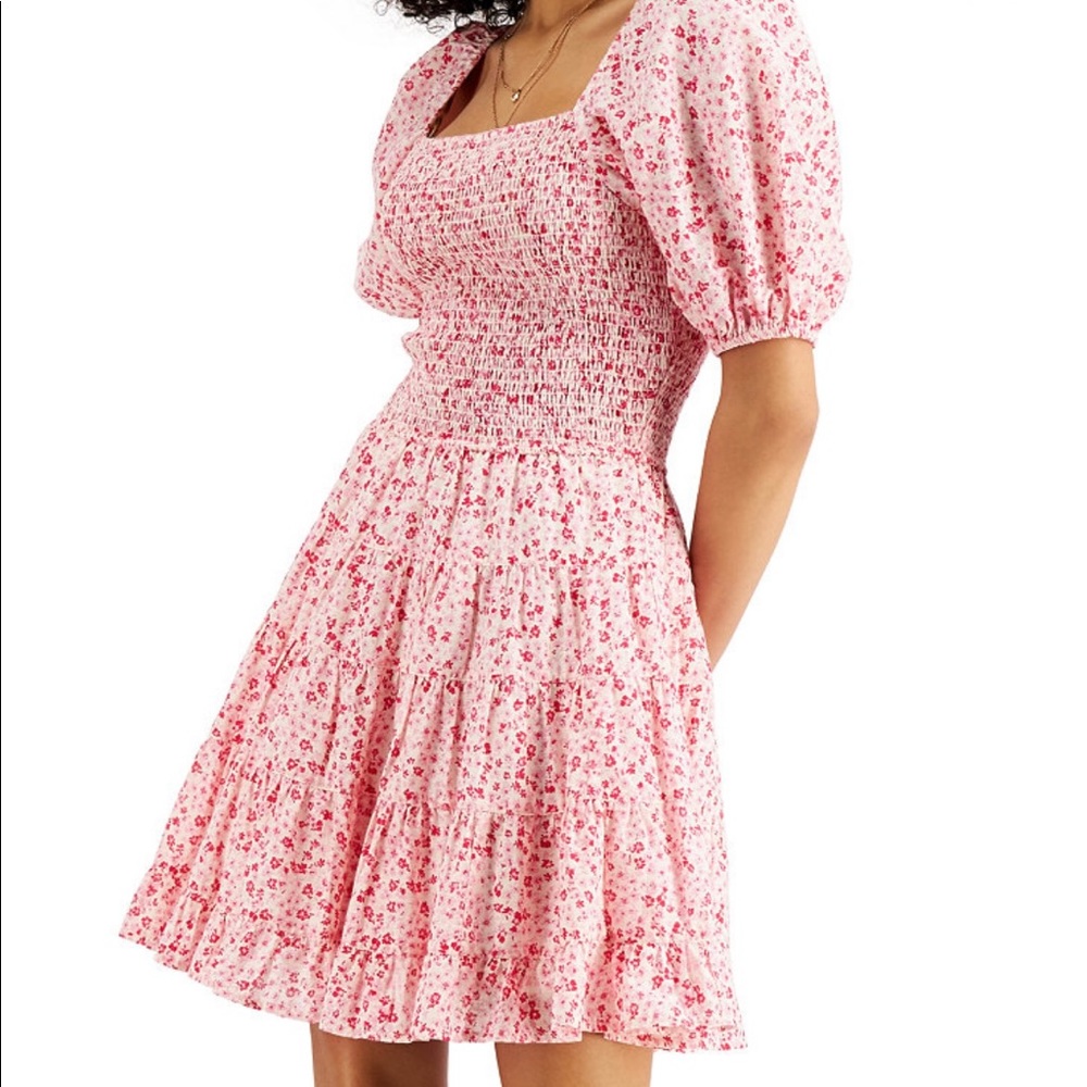 Pink floral smocked dress
